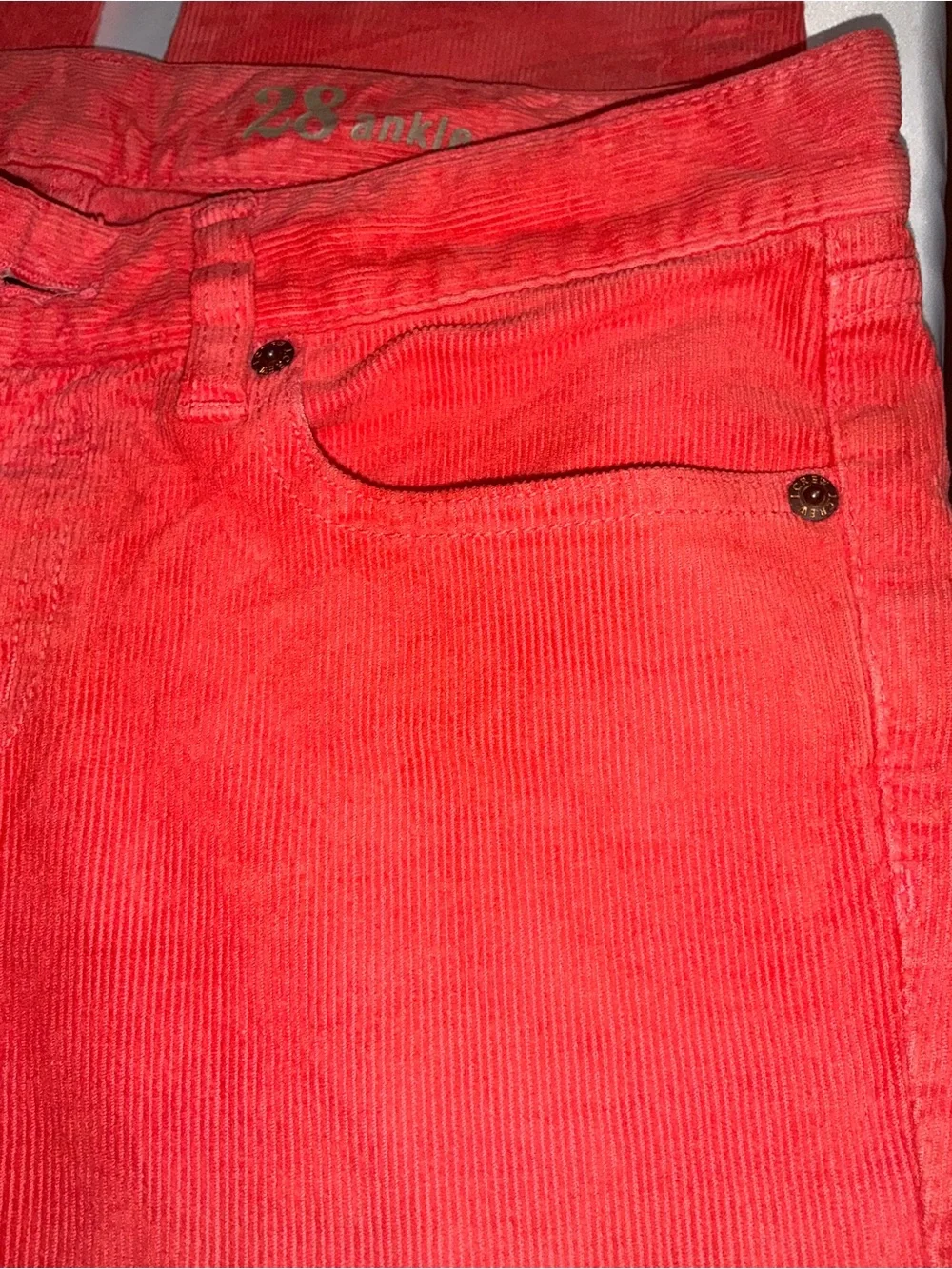 Coral Preppy Summer  silhouette Causal Corduroy Toothpick Ankle JCrew 28/6